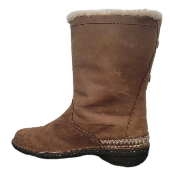 UGG Australia Adirondack Tall Leather Sheepskin Winter Boots Women 10 Chestnut - Picture 8 of 14